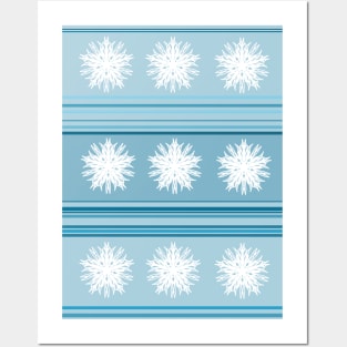 Blue Snowflake Holiday Pattern Posters and Art